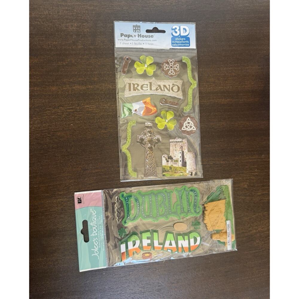 Ireland Stickers 18 Pieces Castle Shamrock Scrapbook Crafts 3D St Patrick's Day